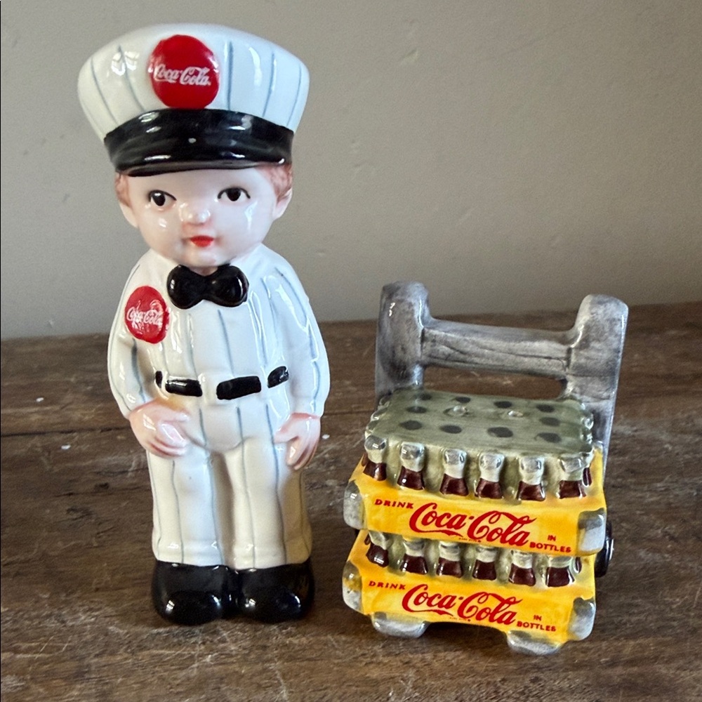 Coca-Cola Delivery Boy and Cart Enesco Figurine with Cart Vintage